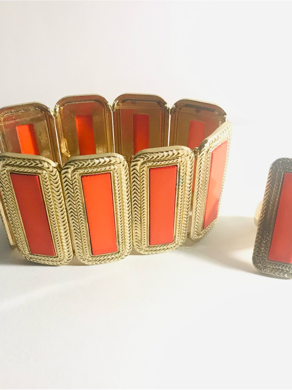 Wide, Bold, Bright Red Plastic Bracelet & Ring
